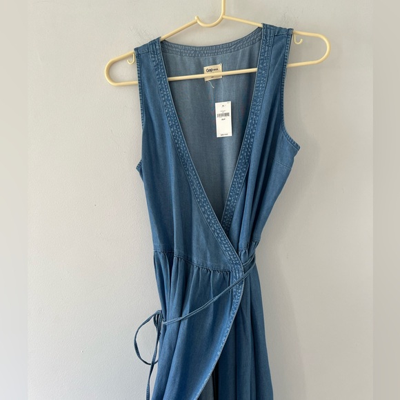 NWT Gap chambray wrap dress midi light blue denim xsmall petite lightweight XS P - Picture 7 of 12